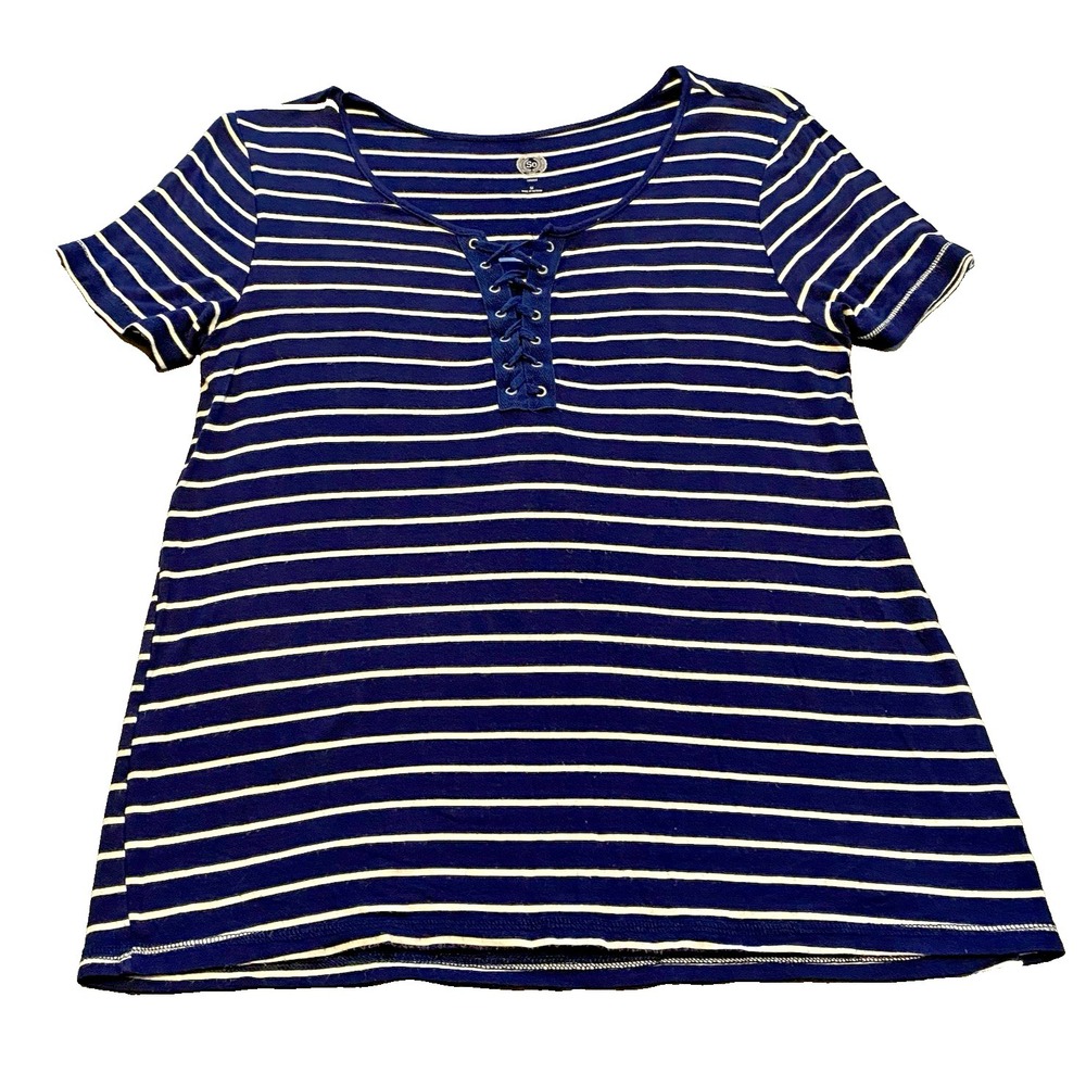 Sonoma Women's Relaxed T-Shirt Medium Blue‎ White Striped Lightweight
